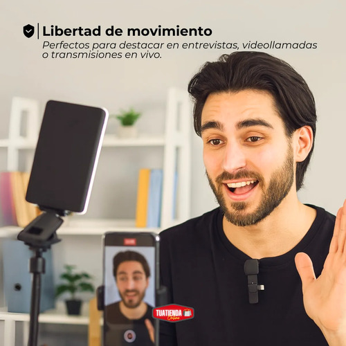 Micrófono Corbatero Luz Led Para Celular Kit Video Streaming Negro