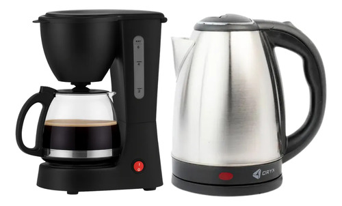 Combo Pava Eléctrica Y Cafetera Semi Automática De Filtro Plateado/negro