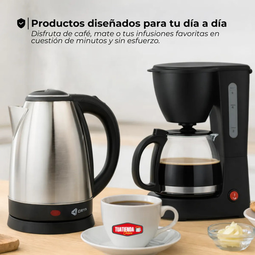 Combo Pava Eléctrica Y Cafetera Semi Automática De Filtro Plateado/negro