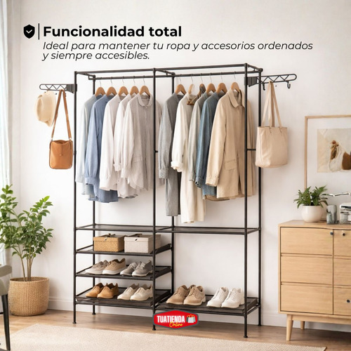 Perchero Organizador Ropa Calzado Zapatero Armario Multiuso Negro
