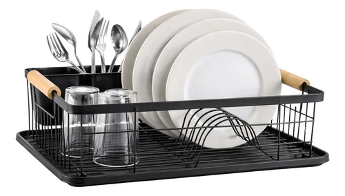 Escurridor Secaplatos Platos Cubiertos Acero Cocina Bandeja Negro
