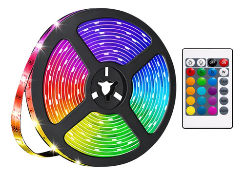 Tira Led Cinta Luces Rgb 5m Kit Control Remoto Y Fuente 12v Rgb