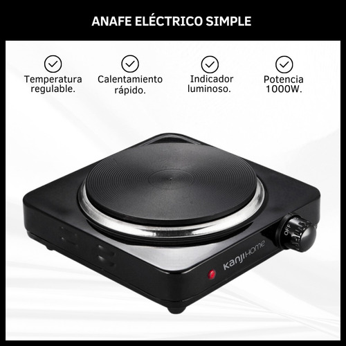 Anafe Eléctrico Simple 1000w 5 Potencias De Acero Forjado