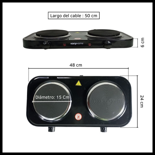 Anafe Eléctrico Doble Con 2 Hornallas 2200w 5 Potencias 