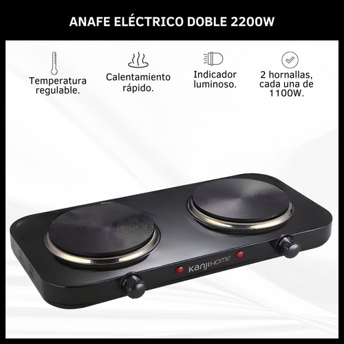 Anafe Eléctrico Doble Con 2 Hornallas 2200w 5 Potencias 