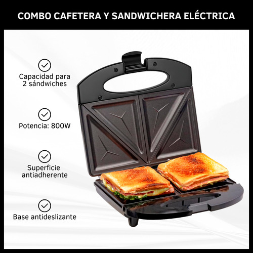 Combo Cafetera Semi Automática Y Sandwichera Eléctrica 700w