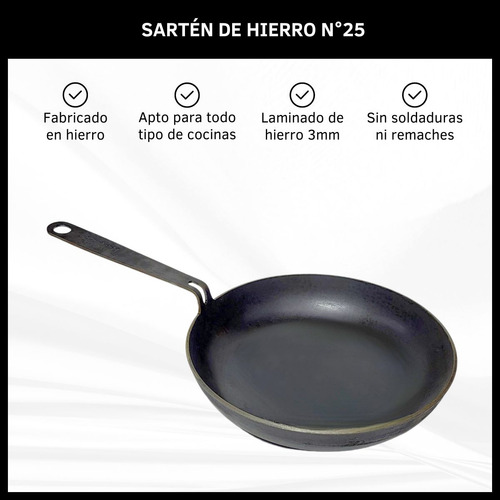 Sartén De Hierro 25 Cm Antiadherente Cocina Parrilla Horno