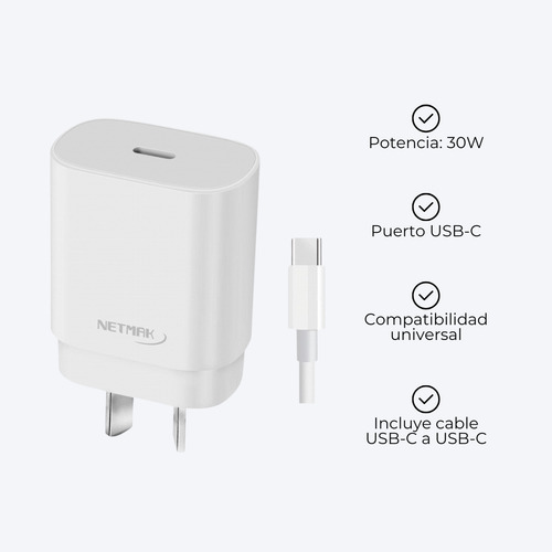 Cargador Cabezal Cable Usb Tipo C A C Carga Rápida 30w