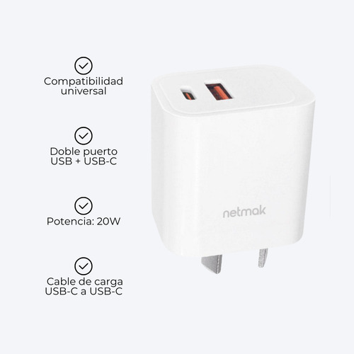 Cargador Adaptador Usb C Cable Tipo C 20w Carga Rápida
