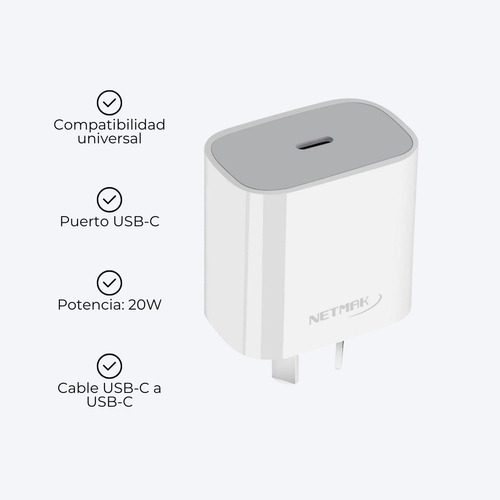 Cargador Adaptador Carga Rápida 20w Con Cable Usb Tipo C