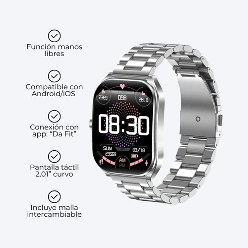 Reloj Smartwatch Táctil Malla De Acero Silicona Sumergible