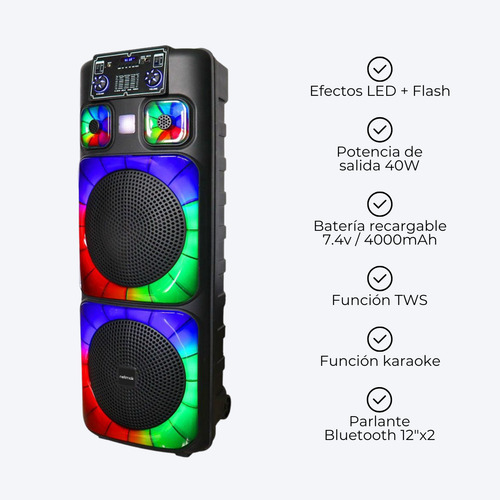 Parlante Inalámbrico Bluetooth Luces Rgb Micrófonos Karaoke Negro