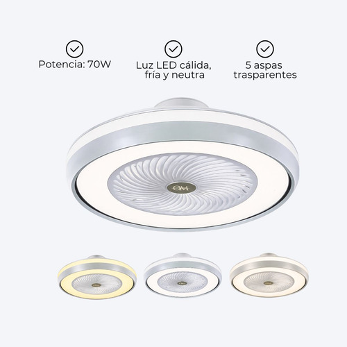 Ventilador De Techo Luz Led 70w Control Remoto 6 Velocidades