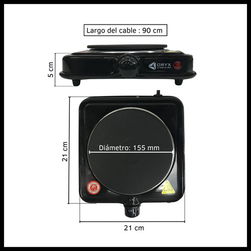 Anafe Eléctrico Oryx Negro 1 Hornalla 1000w 5 Potencias 220v Negro