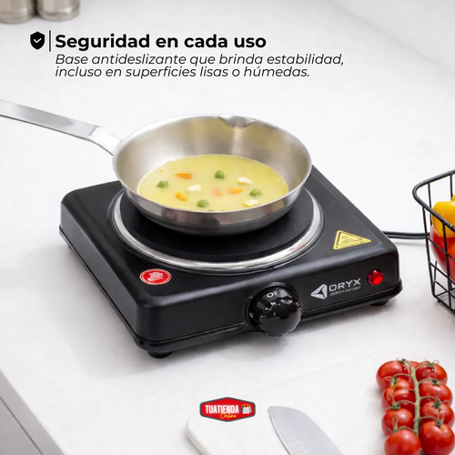 Anafe Eléctrico Oryx Negro 1 Hornalla 1000w 5 Potencias 220v Negro