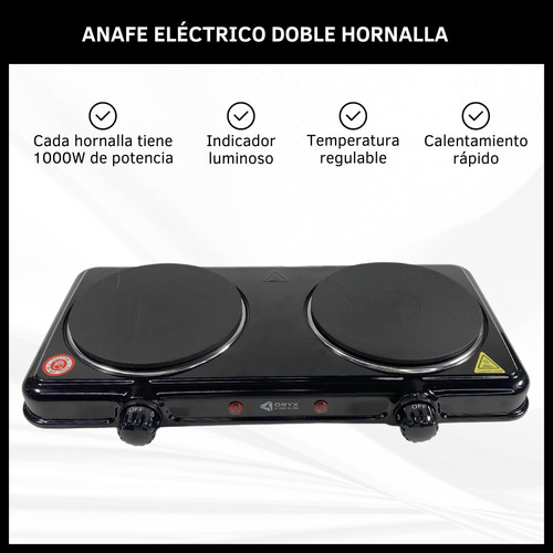 Anafe Eléctrico Oryx Hps203 2000w Cocina 2 Hornallas  Negro