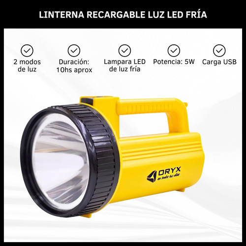 Linterna Recargable Led De Mano 10hs De Autonomía Portátil  