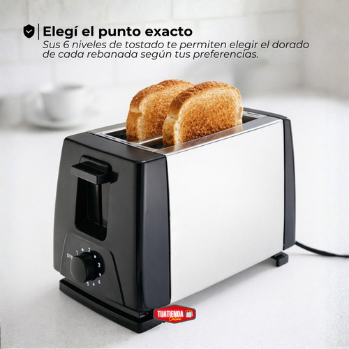 Tostadora Eléctrica Oryx Acero 2 Ranuras 6 Niveles Tostado Negro Con Plateado