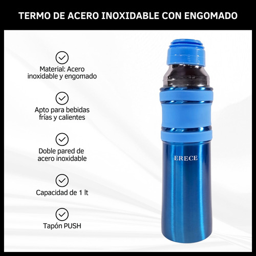 Termo Acero Inoxidable Engomado De 1 Litro Con Pico Push    