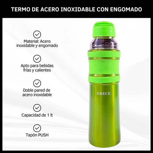 Termo Acero Inoxidable Engomado De 1 Litro Con Pico Push    