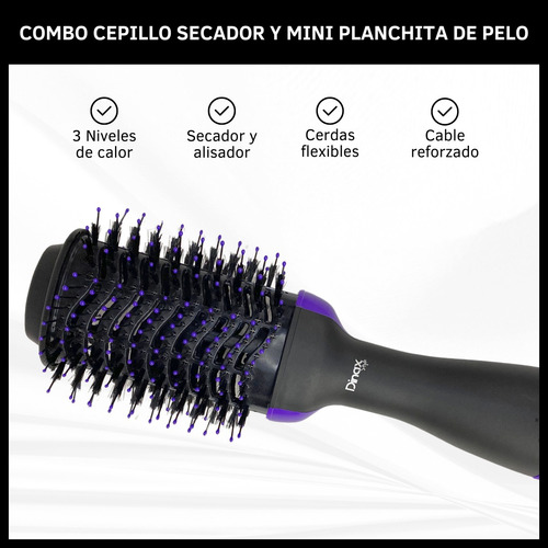 Cepillo Secador Modelador 3 En 1 Y Mini Planchita Pelo Combo