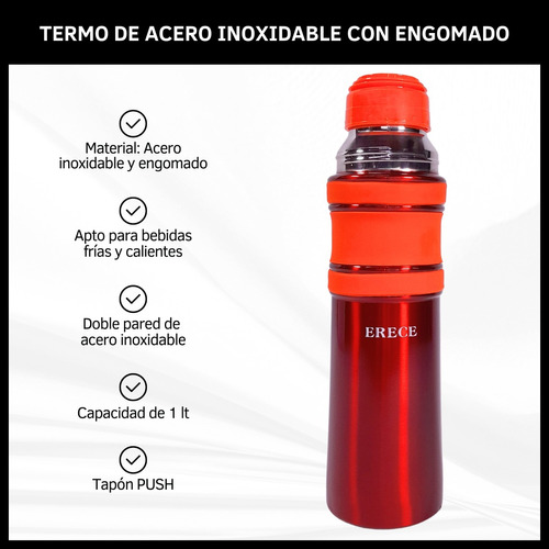 Termo Acero Inoxidable Engomado De 1 Litro Con Pico Push    