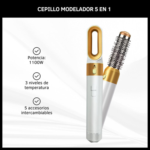 Set Moldeador Secador 5 En 1 Accesorios Cepillo Dorado