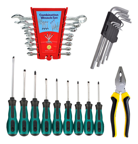 Set Juego Herramientas Manuales Destornillador Llaves Pinza