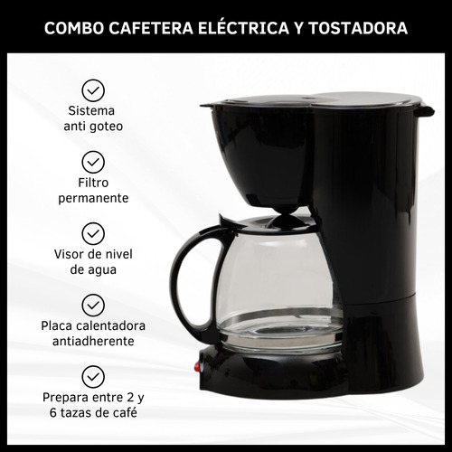 Combo Tostadora 2 Ranuras 6 Niveles+cafetera Semi Automatica