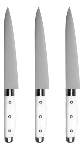 Set De Cuchillos X3 Cocina Mango Blanco Con Remaches De 7 