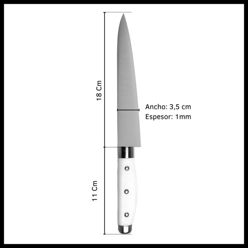 Set De Cuchillos X3 Cocina Mango Blanco Con Remaches De 7 