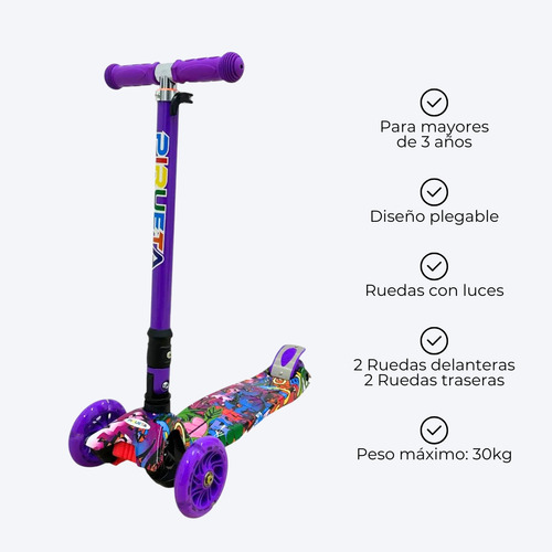 Monopatín Infantil Oryx Lss01 4 Ruedas Colorido Para Niños