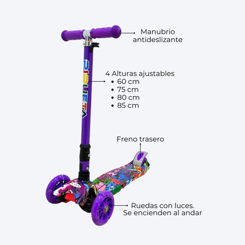 Monopatín Infantil Oryx Lss01 4 Ruedas Colorido Para Niños