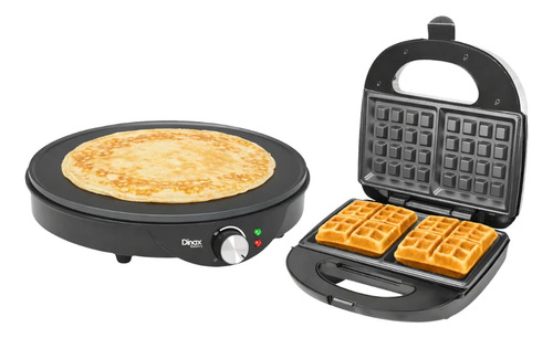 Combo Panquequera Antiadherente Y Waflera Eléctrica Negro