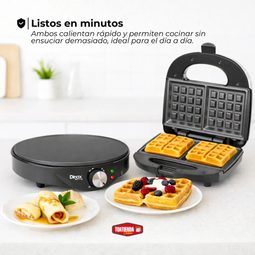 Combo Panquequera Antiadherente Y Waflera Eléctrica Negro