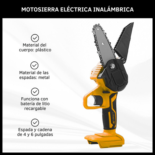 Motosierra Recargable Inalámbrica 4-6 Pulgadas De Poda 400w Amarillo