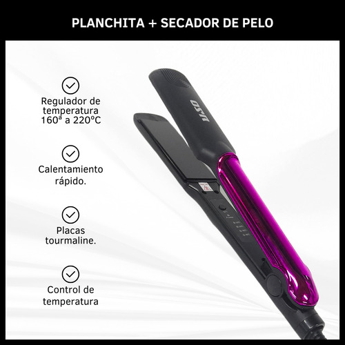 Set Combo Planchita De Pelo + Secador De Pelo 2 Velocidades
