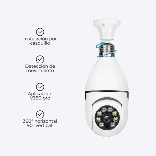 Cámara De Seguridad Con Wifi Foco Visión Nocturna Hd 360 