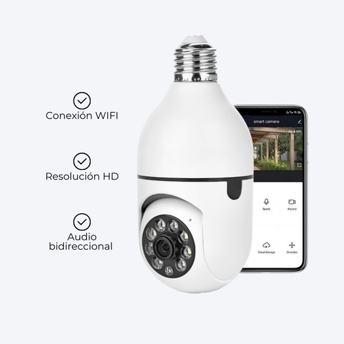 Cámara De Seguridad Con Wifi Foco Visión Nocturna Hd 360 