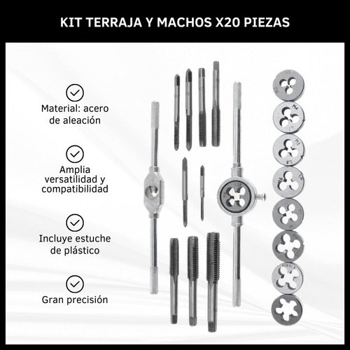Juego De Machos Y Terrajas Kit 20 Piezas Acero Macho Hembra  Negro