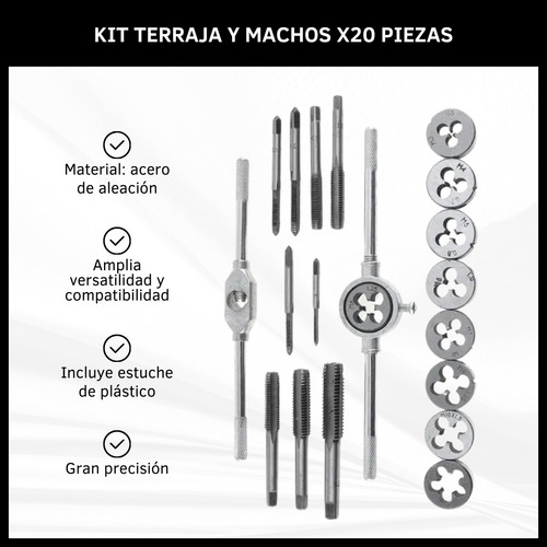 Juego De Machos Y Terrajas Kit 20 Piezas Acero Macho Hembra  Negro