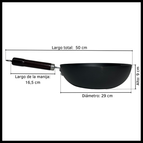 Wok Sartén Giratorio Teflón Antiadherente Mango De Madera 