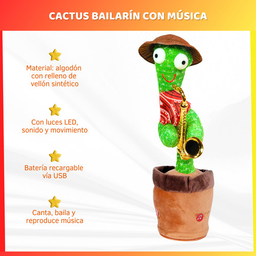 Cactus Bailarín Juguete Con Música Canta Baila Y Repite Voz