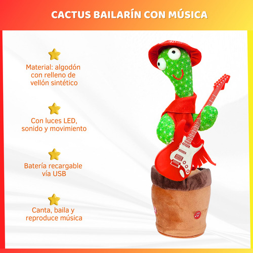 Cactus Bailarín Juguete Con Música Canta Baila Y Repite Voz