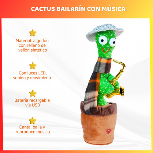 Cactus Bailarín Juguete Con Música Canta Baila Y Repite Voz