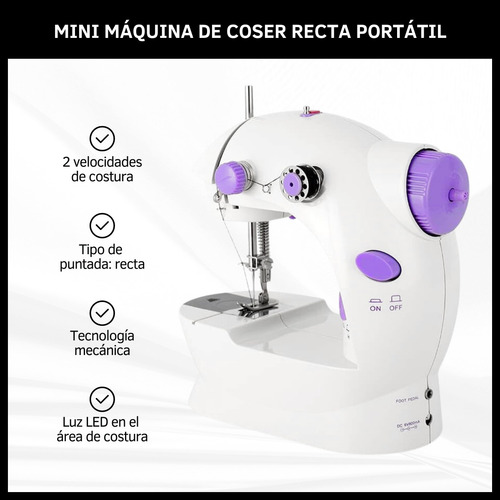 Máquina De Coser Mini Recta Portátil Eléctrica Luz Y Pedal Blanco