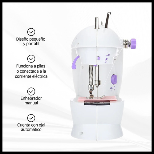 Máquina De Coser Mini Recta Portátil Eléctrica Luz Y Pedal Blanco