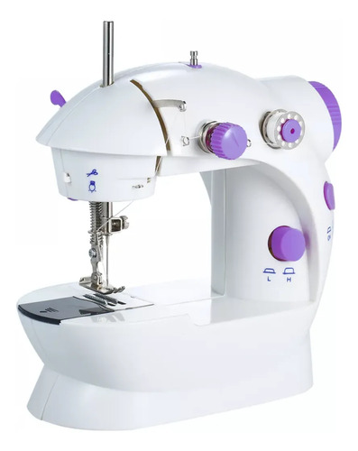 Máquina De Coser Mini Recta Portátil Eléctrica Luz Y Pedal Blanco