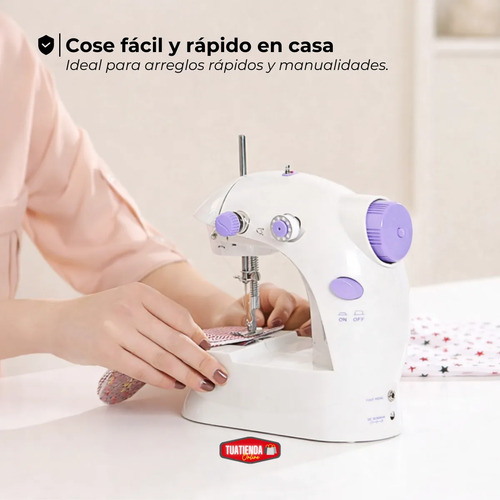 Máquina De Coser Mini Recta Portátil Eléctrica Luz Y Pedal Blanco