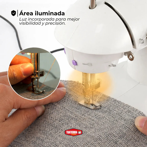 Máquina De Coser Mini Recta Portátil Eléctrica Luz Y Pedal Blanco